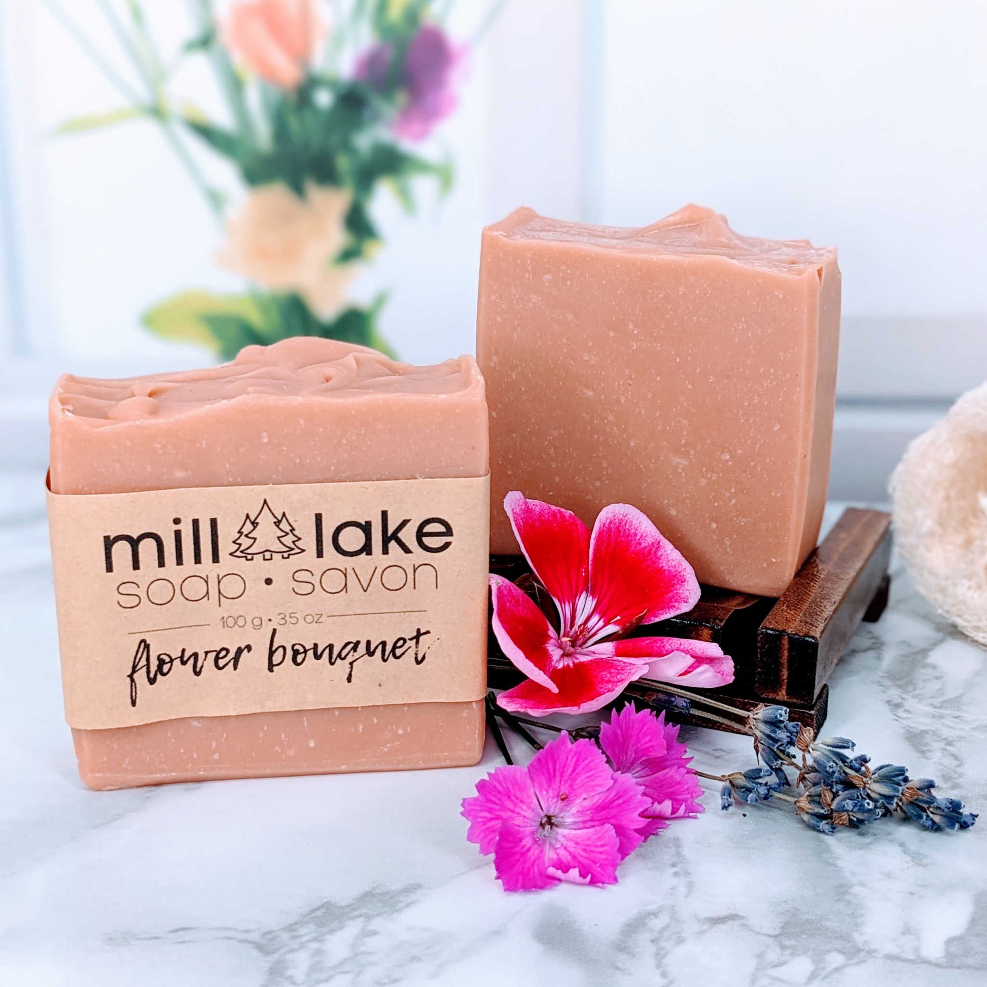 flower bouquet soap on counter