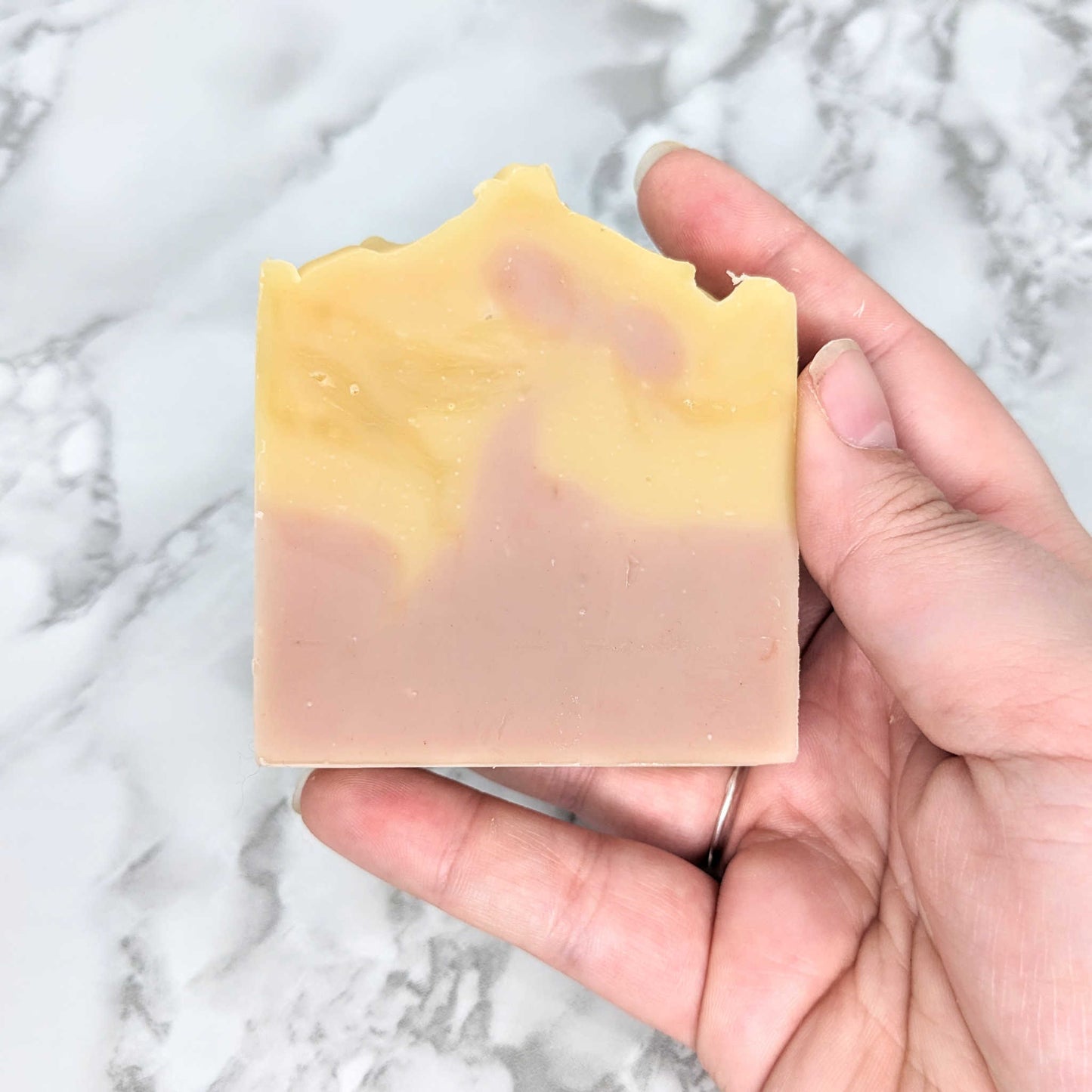 lemon lavender soap in hand