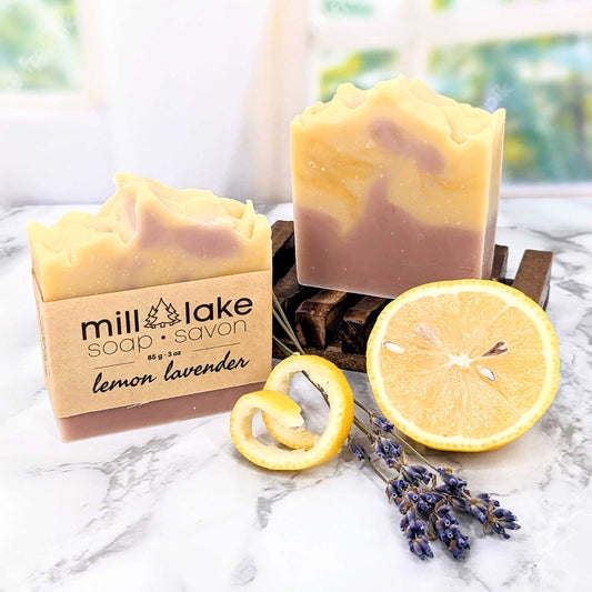 lemon lavender soap on counter