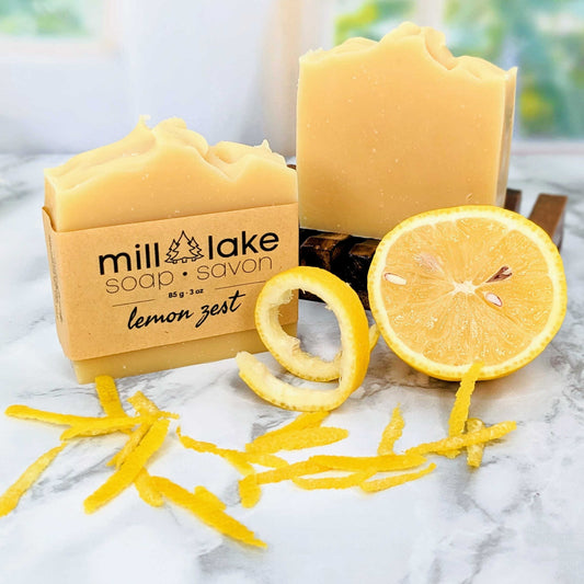 "lemon zest" soap on counter