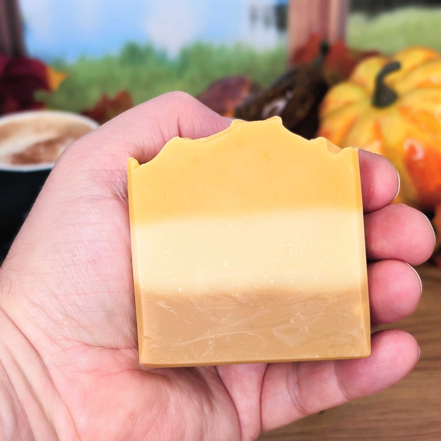 all natural pumpkin spice soap in hand