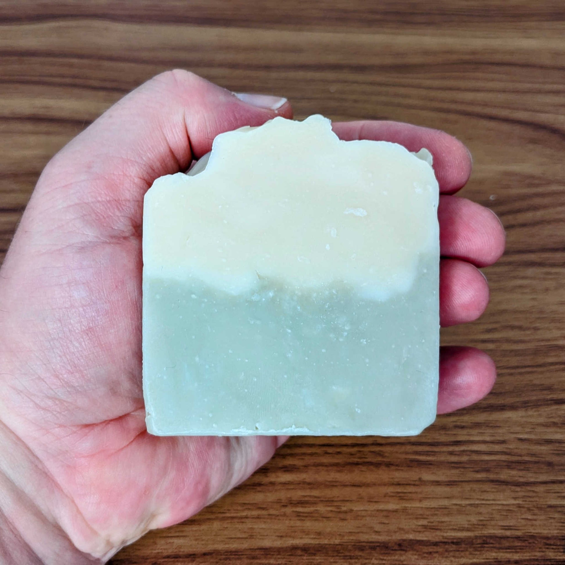 tea tree and eucalyptus soap in hand